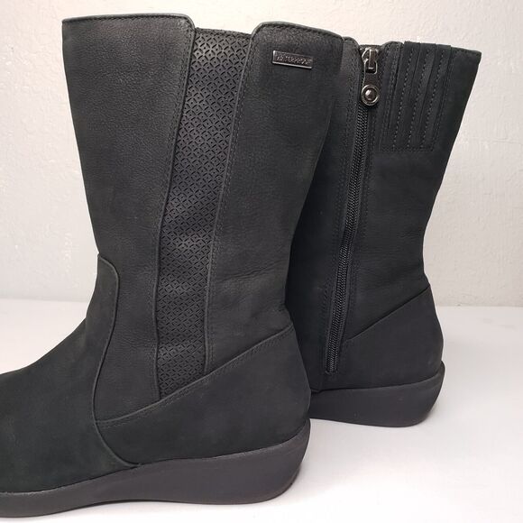 Aravon Womens Fairlee Black Leather Mid Winter Wedge Boots Waterproof Size 8 US - Picture 6 of 16